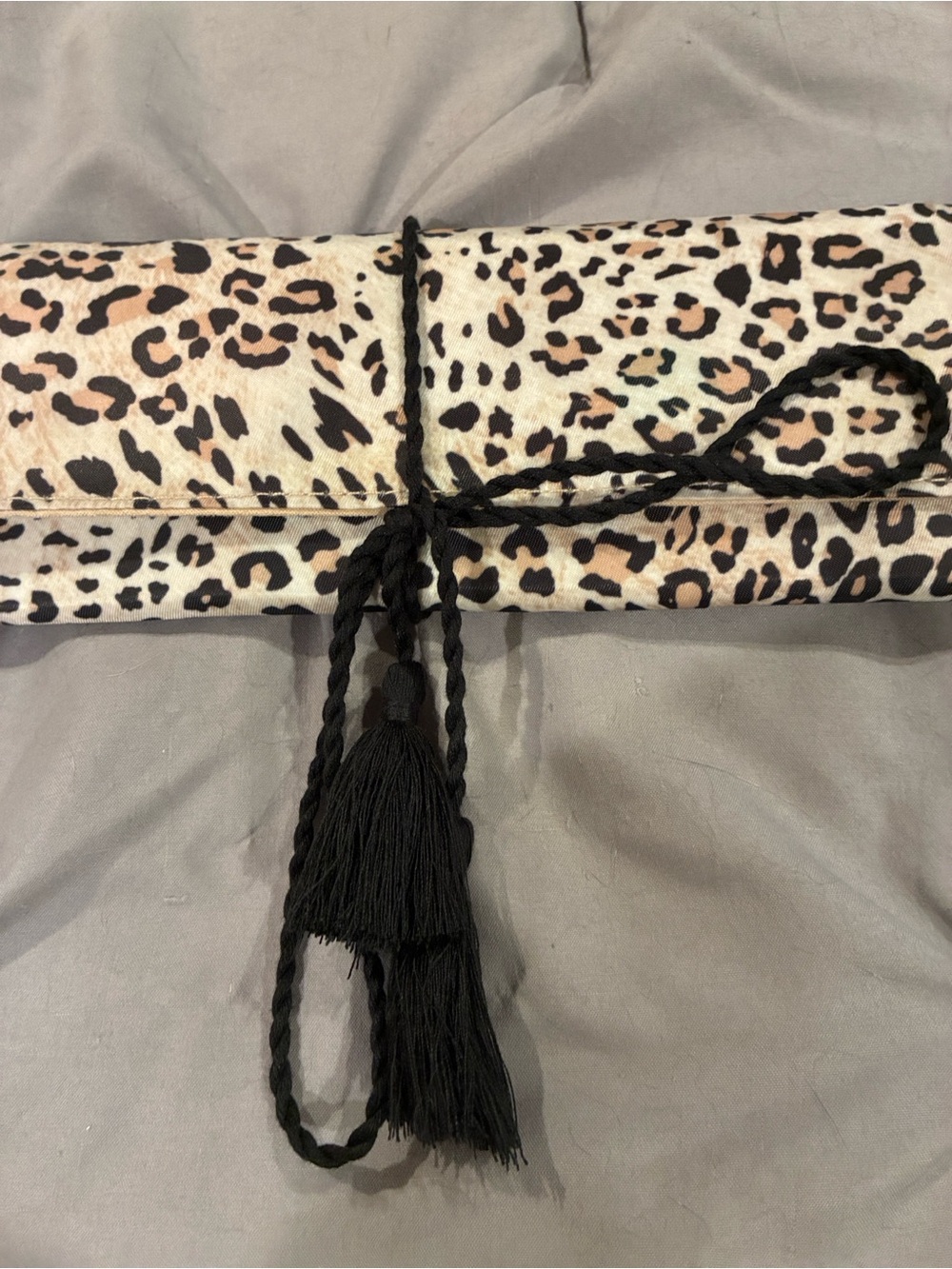 NWT Chico's Leopard Print Jewelry Roll with Black Tassel Tie
